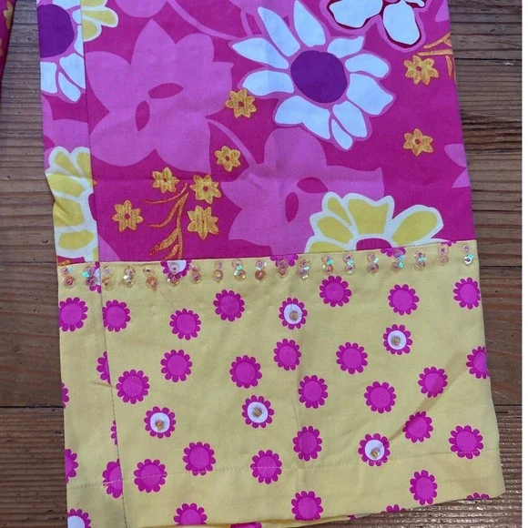 Bamboo Traders Silk Wide Leg Pants Women Pink Yellow Floral Sequin Good SIZE S - Picture 3 of 7